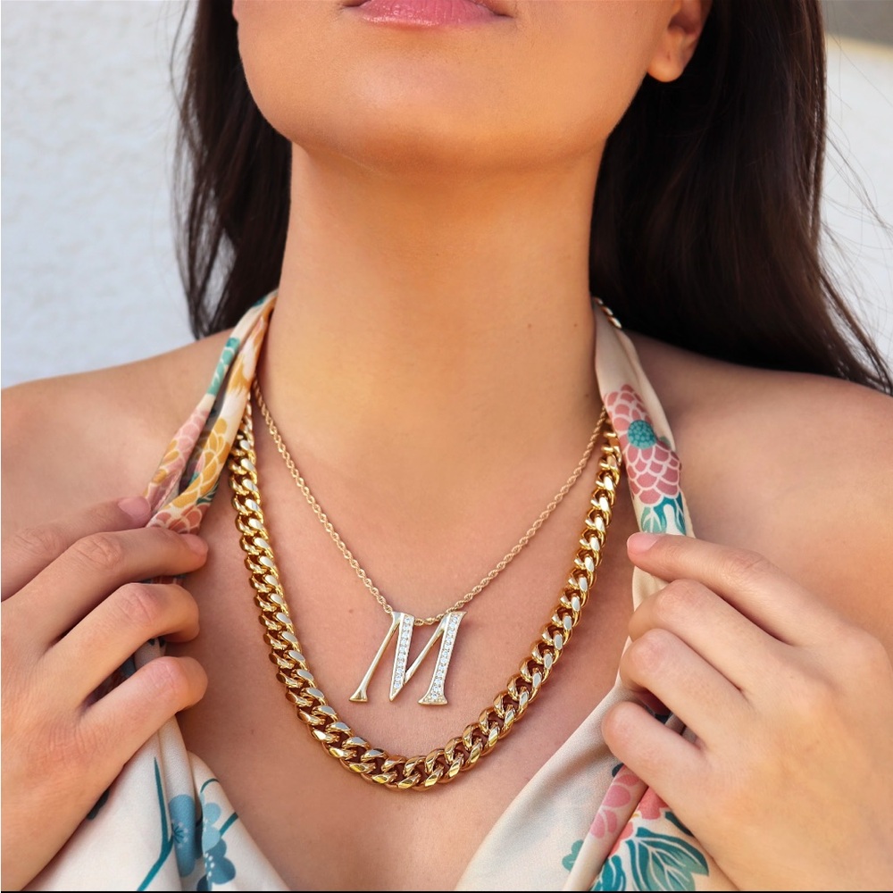 NEW Letter M CZ Charm on 18” Gold Rope Chain